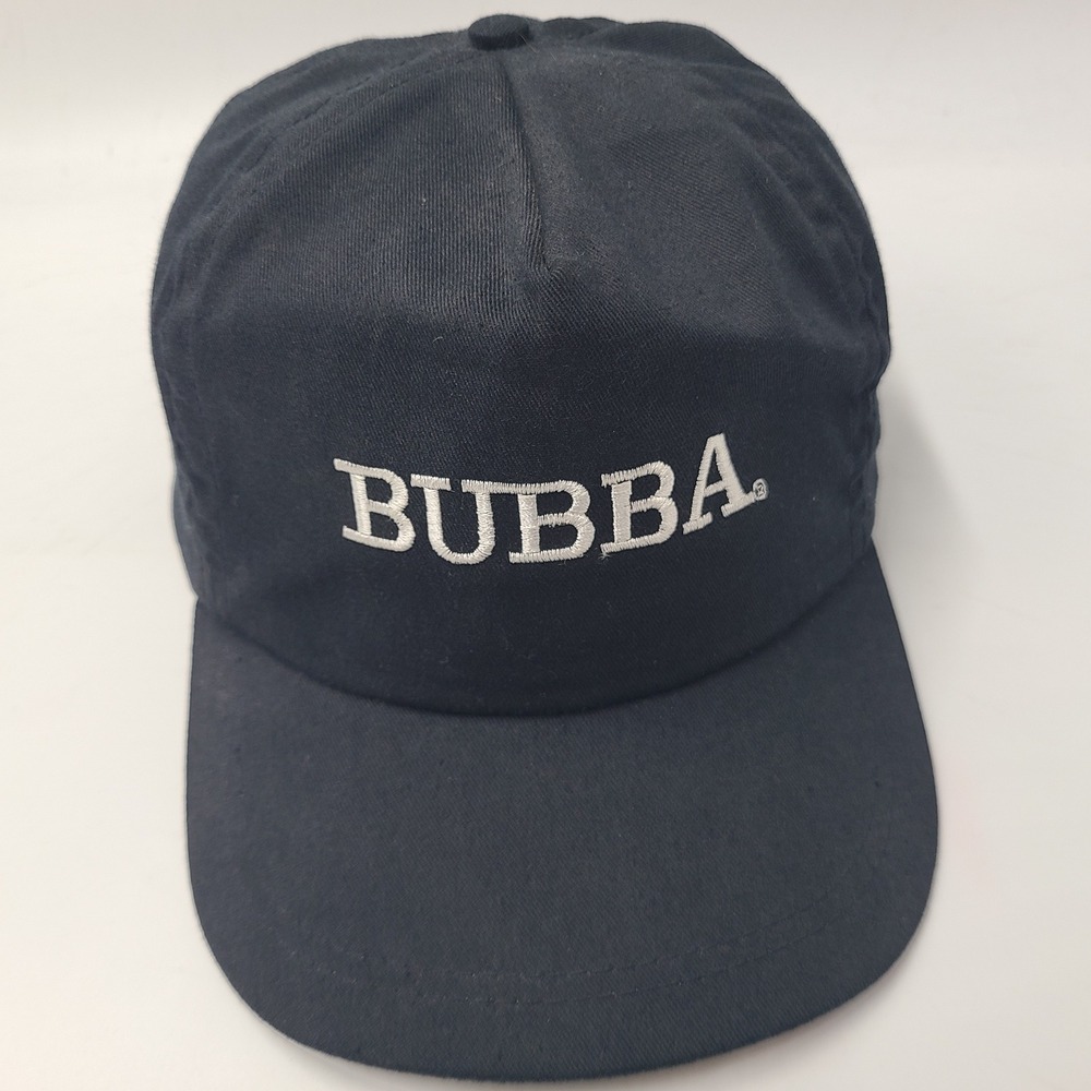 Vintage Bubba Brand Hat Strapback Black White Leather Strap Outdoors 80s 90s Men